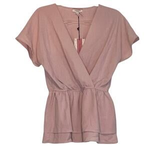 NWT Andree Pink Peplum Wrap Top Size S